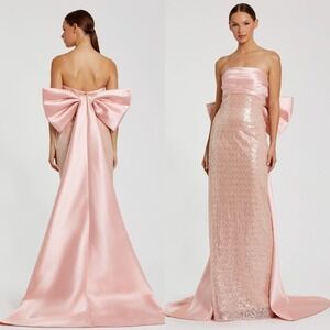 Mac Duggal Blush Pink Strapless Embellished Gown With Back Bow Detail $898 Sz 4‎